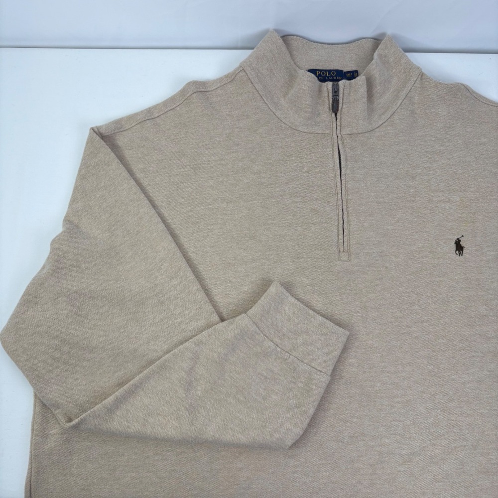 Polo Ralph Lauren Mens Tan Cotton Blend Quarter Zip Pullover Sweater 3XLT